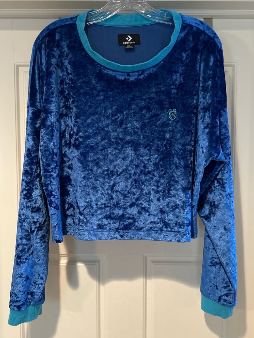 Converse x Miley Cyrus Royal Blue Velvet Cropped Long-Sleeve Top